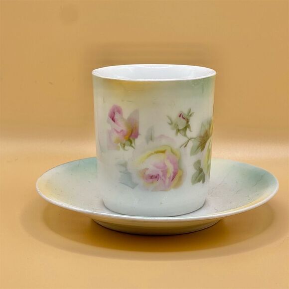 Vintage Porcelain Tea Cup & Saucer Hand-Painted Roses Antique 1900-1919 - Picture 8 of 9